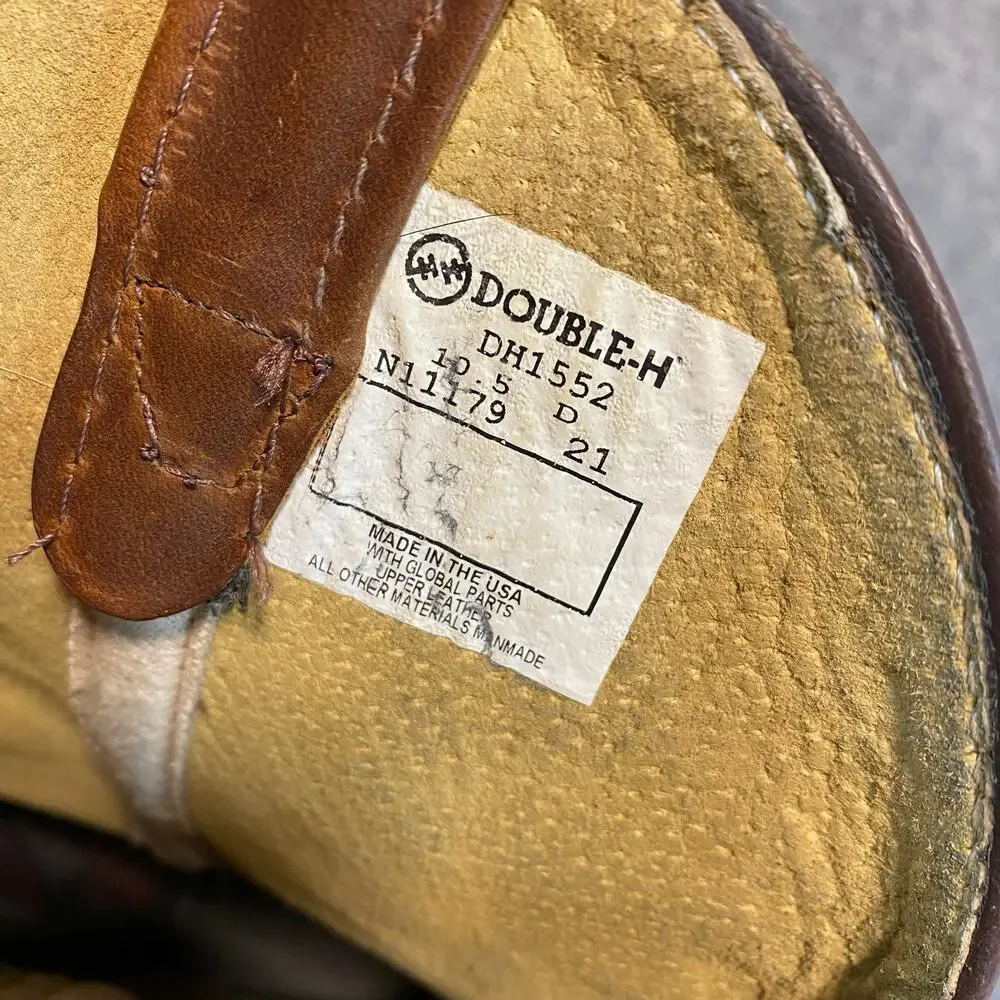 Double H Mens Leather Western Work Boots Size 10.5 D Brown Square Toe Pull On